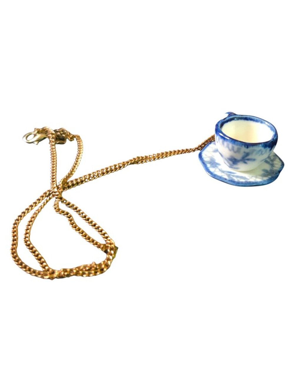 Mini Blue and White Porcelain Teacup Pendant Necklace Bridgerton Inspired Style